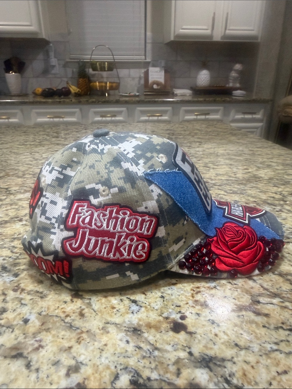 Harley-Davidson Multicolor Camo Patch Trucker Hat with Red Rose Accents - Picture 2 of 5